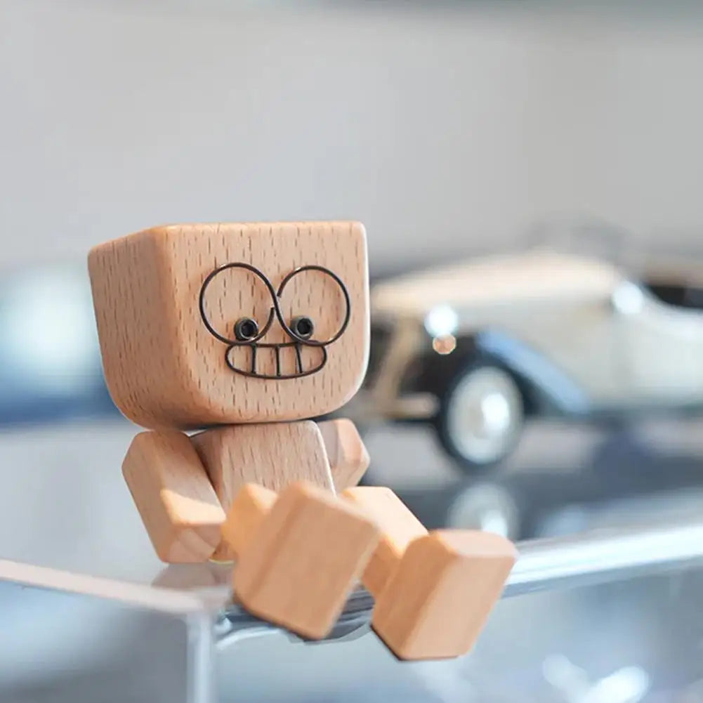 Leg-Shaking Wooden Man Car Dashboard Figurine | Magnetic Decor Car Dashboard Ornament Zpaxo