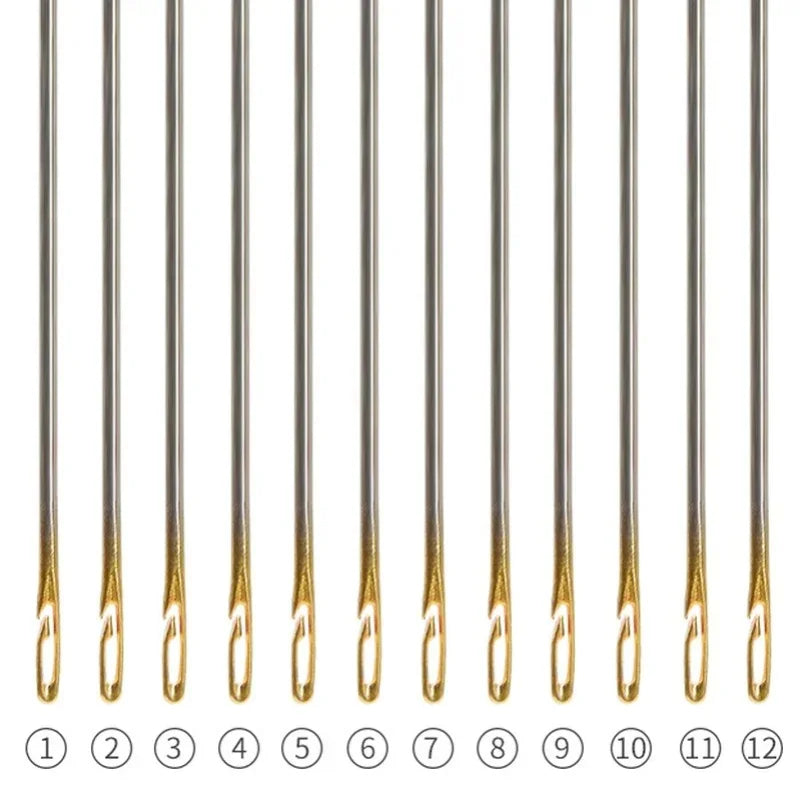 30pcs Blind Sewing Needle Elderly Stainless Steel Quick Automatic Self-Threading Needle Stitching Pins DIY Punch Needle Threader Zpaxo