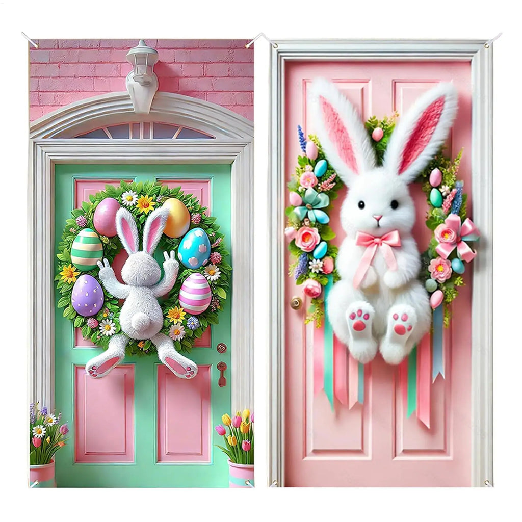 Easter Bunny Door Cover Spring Cute Happy Hanging Banner Decor Home