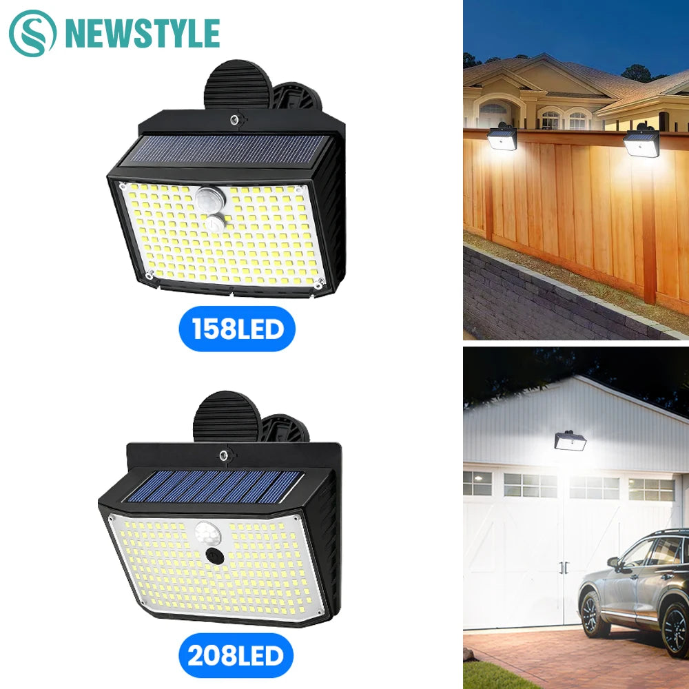 158/208 LEDs Clip On Solar Lights Outdoor Super Bright Motion Sensor 3 Lighting Modes IP65 Waterproof Flood Solar Wall Lights Zpaxo