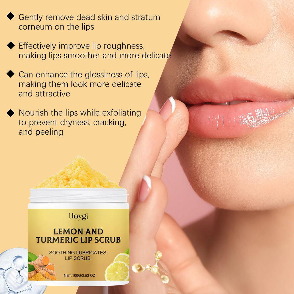 Turmeric Lemon Lip Scrub Dead Skin Removal Exfoliating Moisturizing Balm for Dry Chapped Lips Fade Lip Lines Nourishing Lip Care Zpaxo