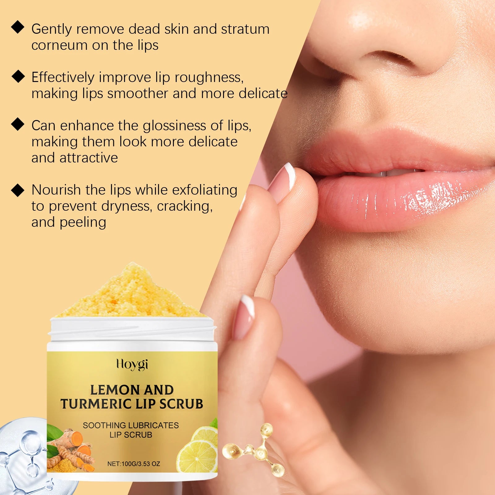 Turmeric Lemon Lip Scrub Dead Skin Removal Exfoliating Moisturizing Balm for Dry Chapped Lips Fade Lip Lines Nourishing Lip Care Zpaxo