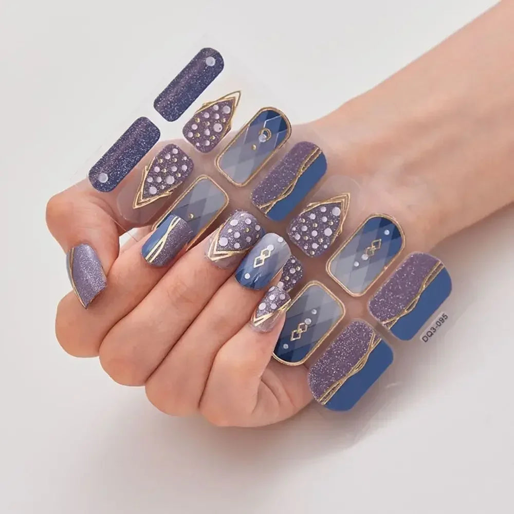 1Sheet Gel Nail Stickers Simple Glittering Polish Strips Art Zpaxo Design04