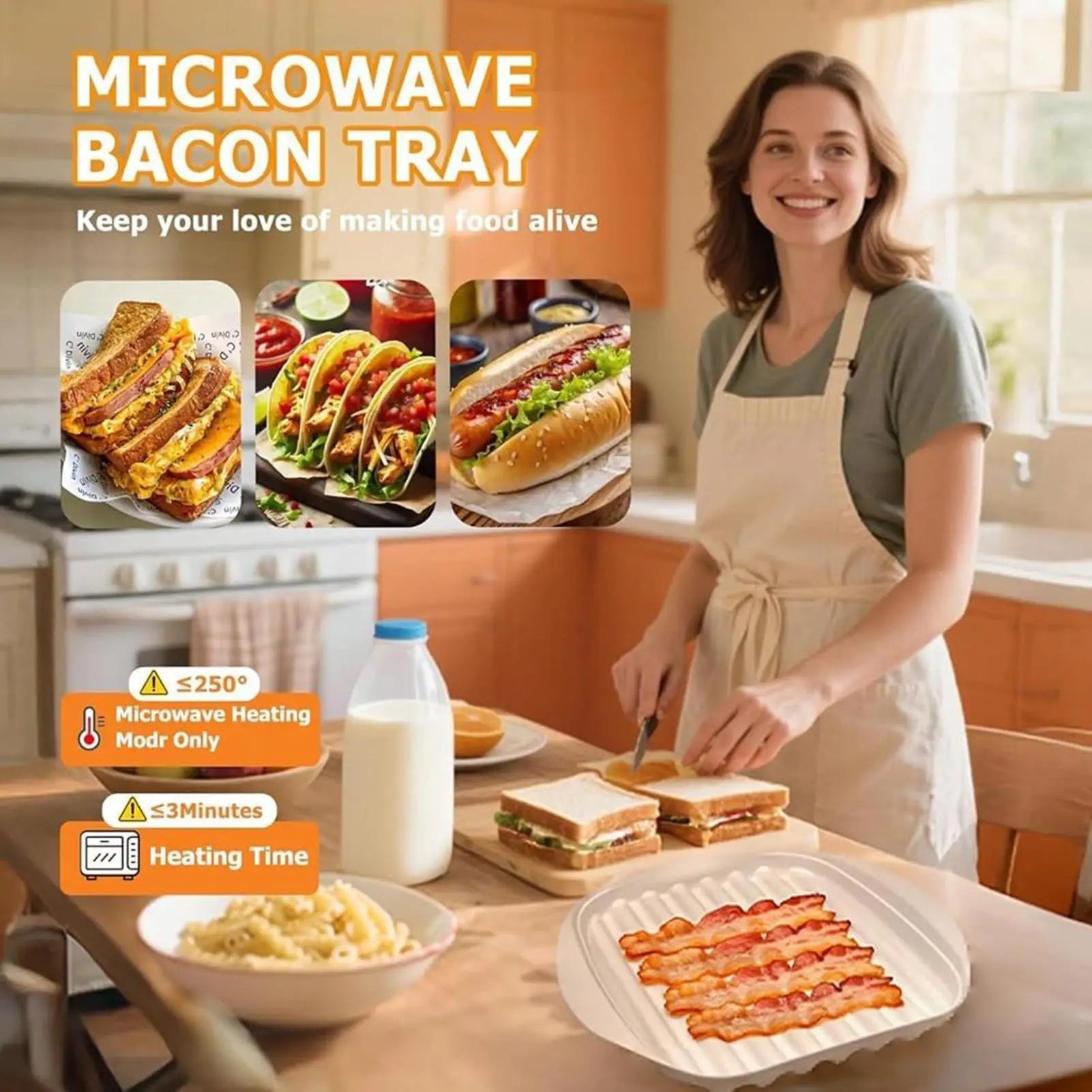 Bacon Microwave Tray Non-Sticky Kitchen Gadgets Bacon Cooker for Microwave Oven for Pizza Meat Hot Dogs Sausage Tacos Meal Prep Zpaxo