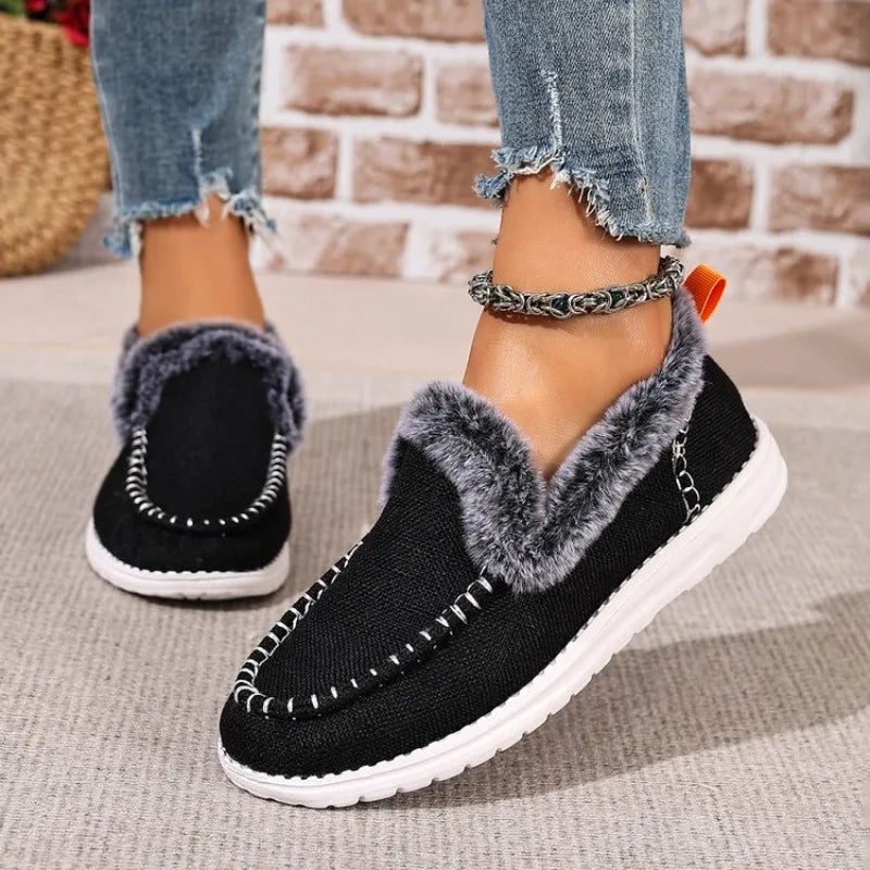 Women Casual Shoes 2025 New Slip-On Platform Sneakers Women Thickened Fluff Shoes Winter Warm Faux Fur Lined Ankle Boots Women Zpaxo black 36