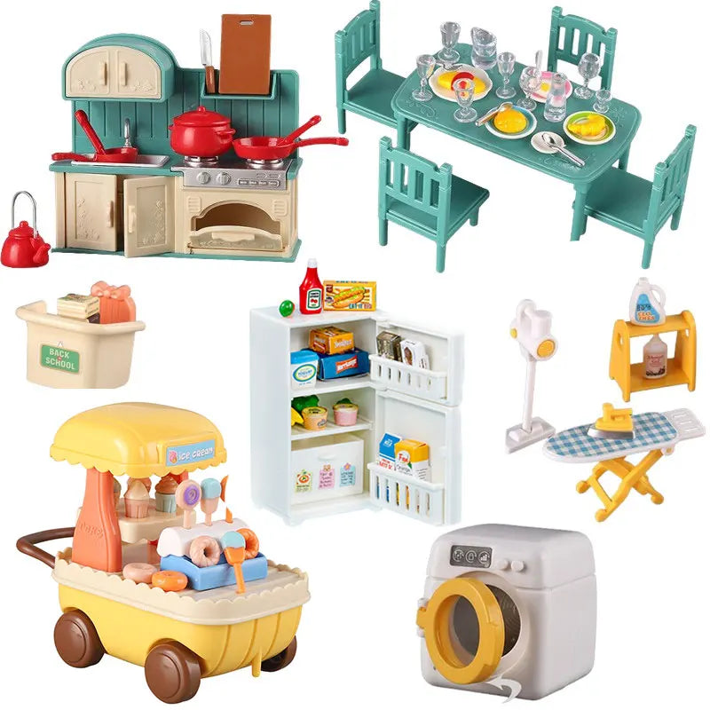 Dollhouse Furniture Doll House Bathroom Kitchen Fridge Washing