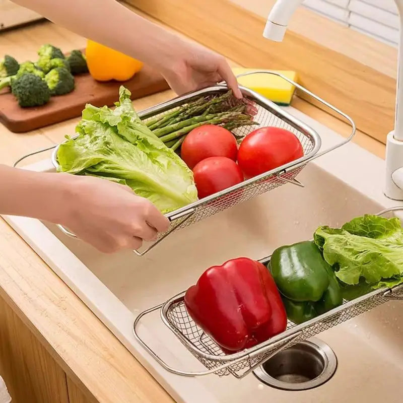 Retractable Stainless Steel Sink Drain Basket & Colander