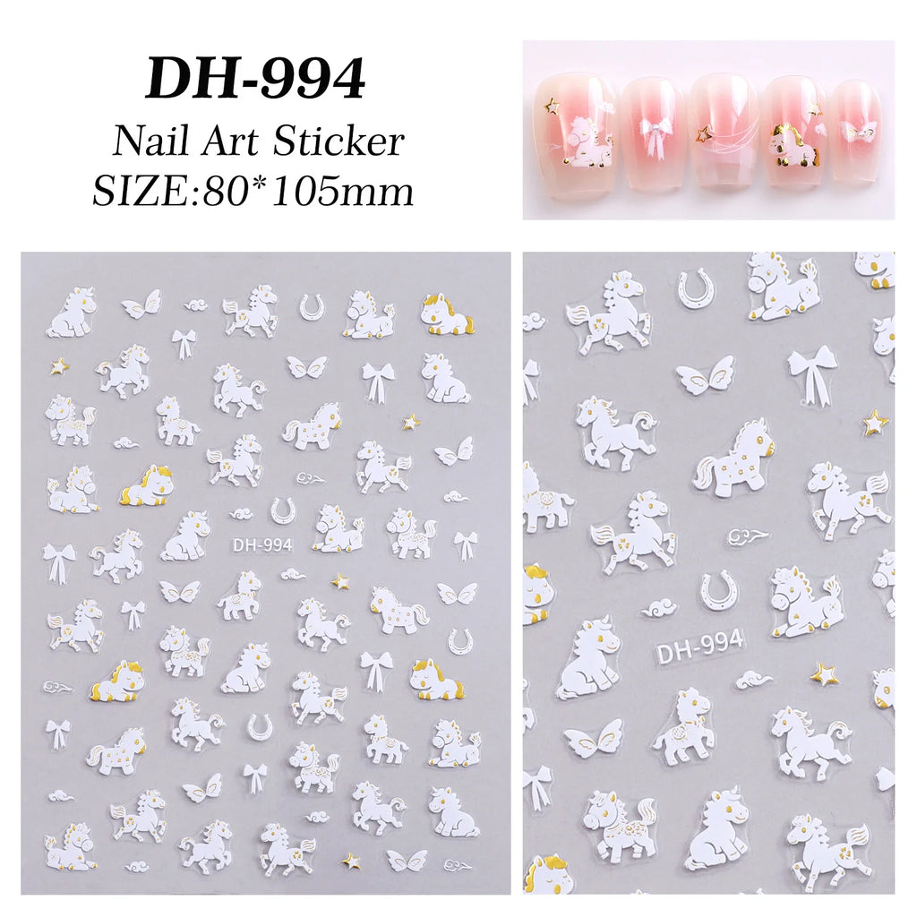 Cute Cartoon Minimally Hand-painted Pony Nail Stickers Embossed DIY Zpaxo A1