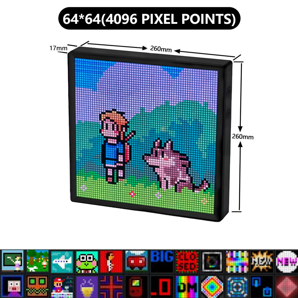 LED Pixel Matrix Bluetooth Smart Display 64x64 RGB Digital Lamp Panel DIY Art Display Gaming Anime Room Decor Frame APP Control Zpaxo USB Plug 64x64