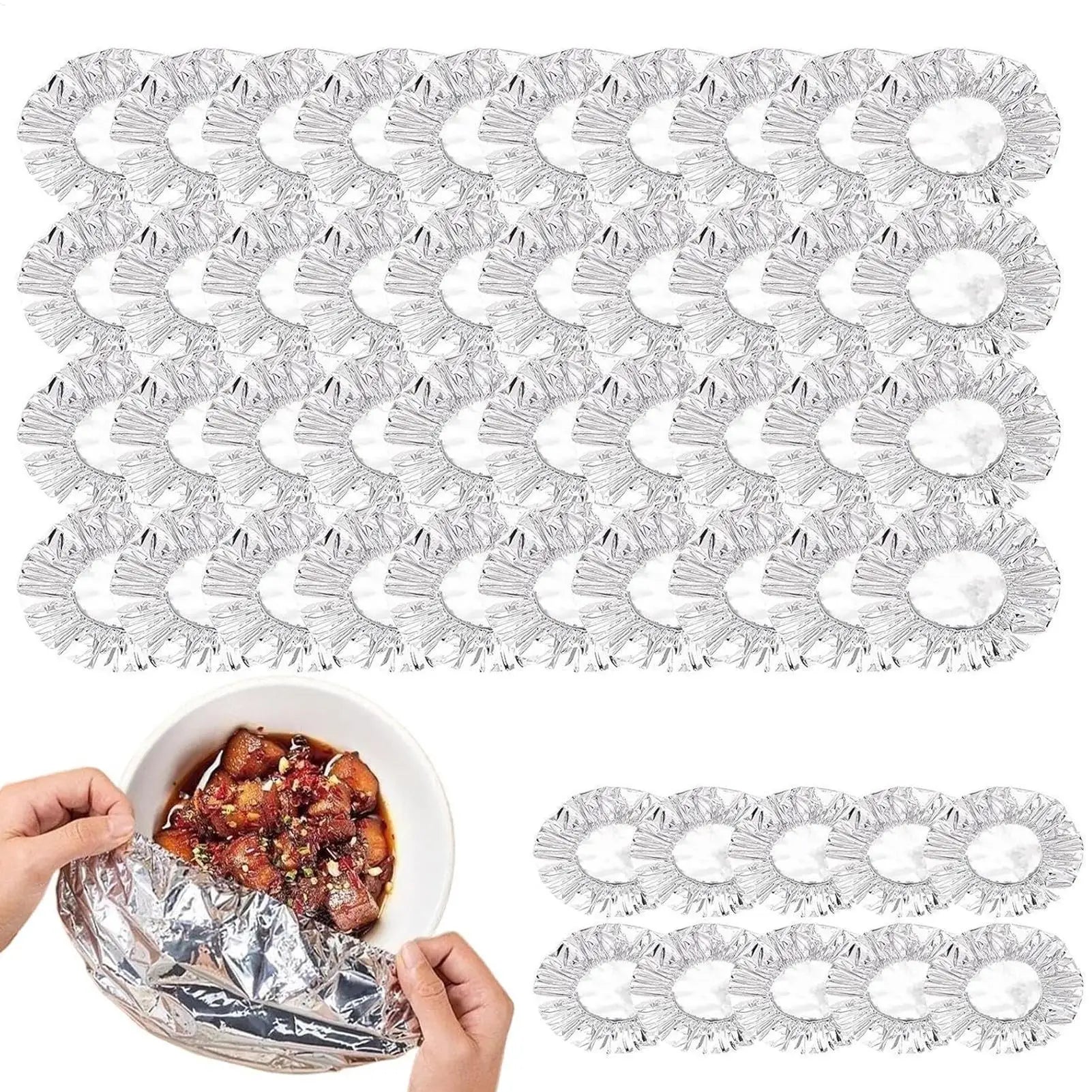 Aluminum Foil Food Covers 50 Piece Elastic Oil Resistant Film Reusable Aluminum Foil Heat Shield Lids for Freshness Keeping Zpaxo Default Title