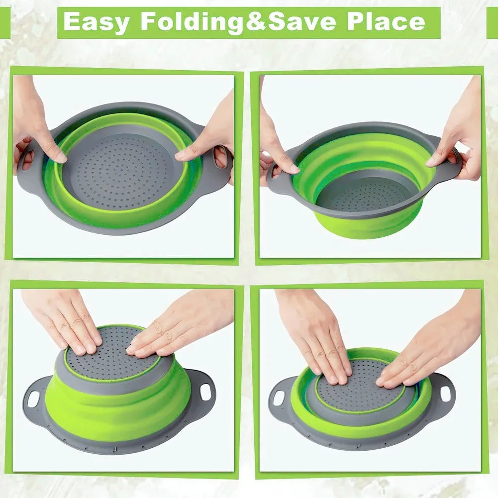 Silicone Folding Drain Basket Fruit Vegetable Washing Basket Foldable Strainer Colander Collapsible Drainer Kitchen Storage Tool Zpaxo