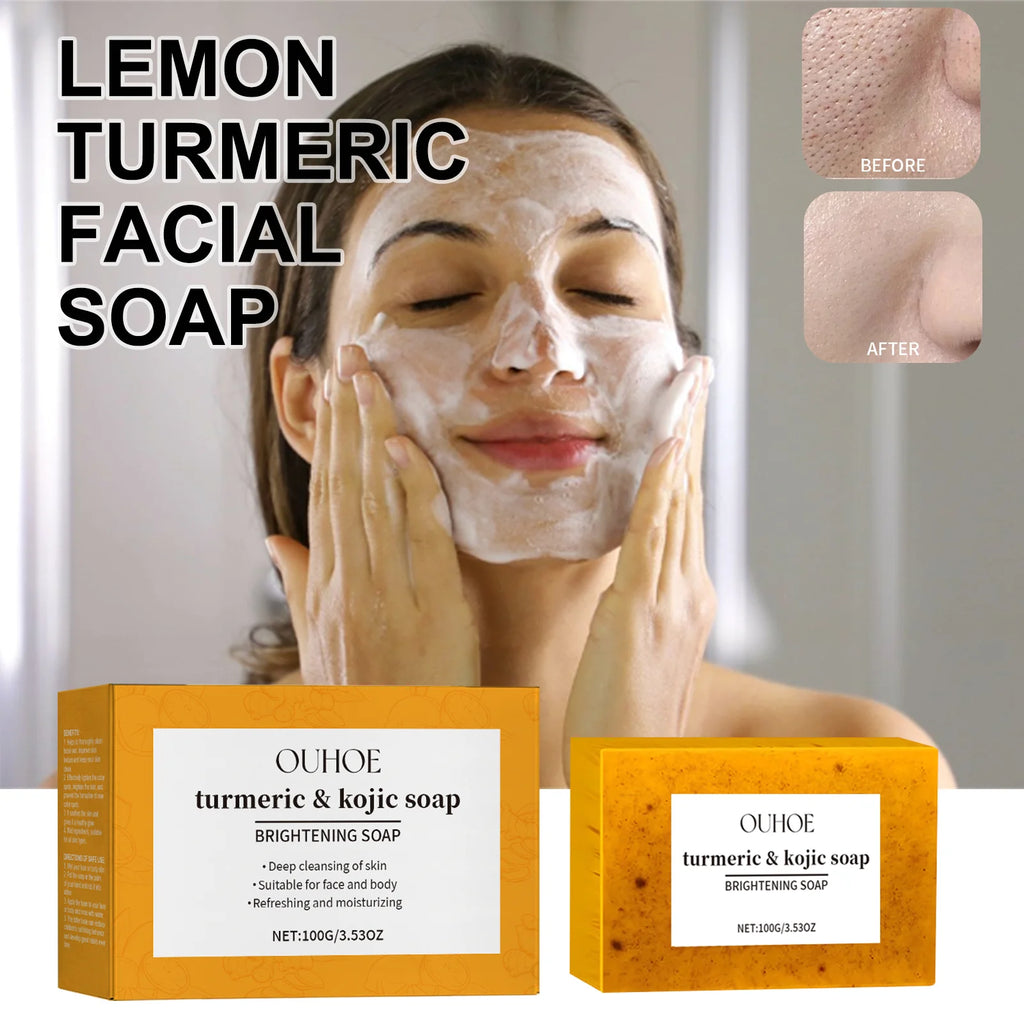 Lemon Turmeric Soap Brightening Face and Body Bar Gentle Cleanser Glowing Moisturizing Non Irritating for Sensitive Skin 100g Zpaxo