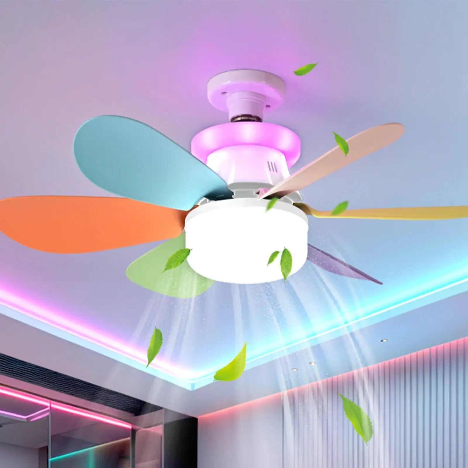 6-Blade LED Ceiling Fan Light RGB Dimmable E27 Detachable Quiet