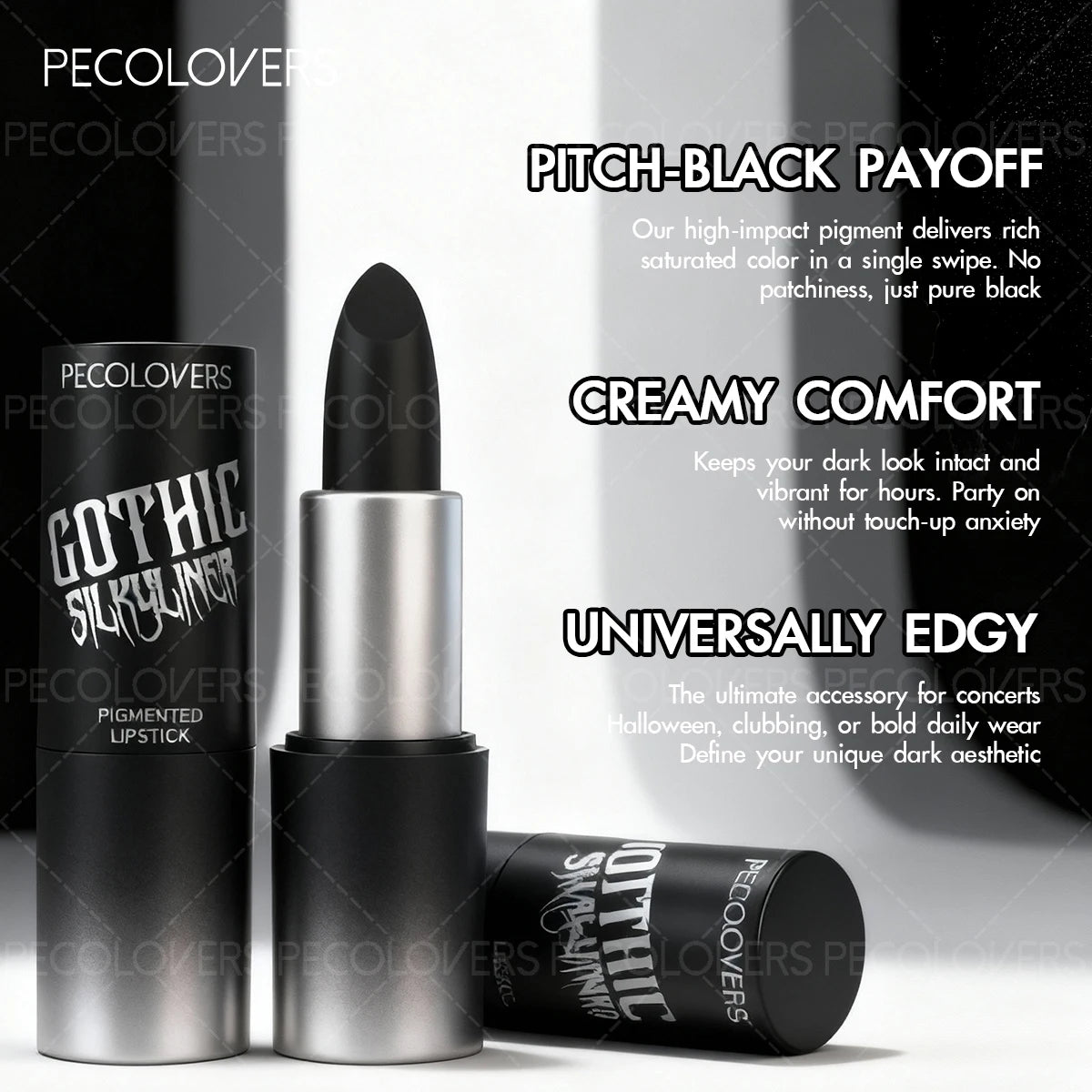 1PC Halloween Black Lipstick, Matte Lipstick, Moisturizing, Waterproof And Long-Lasting, Suitable For Vampire And Gothic Makeup Zpaxo