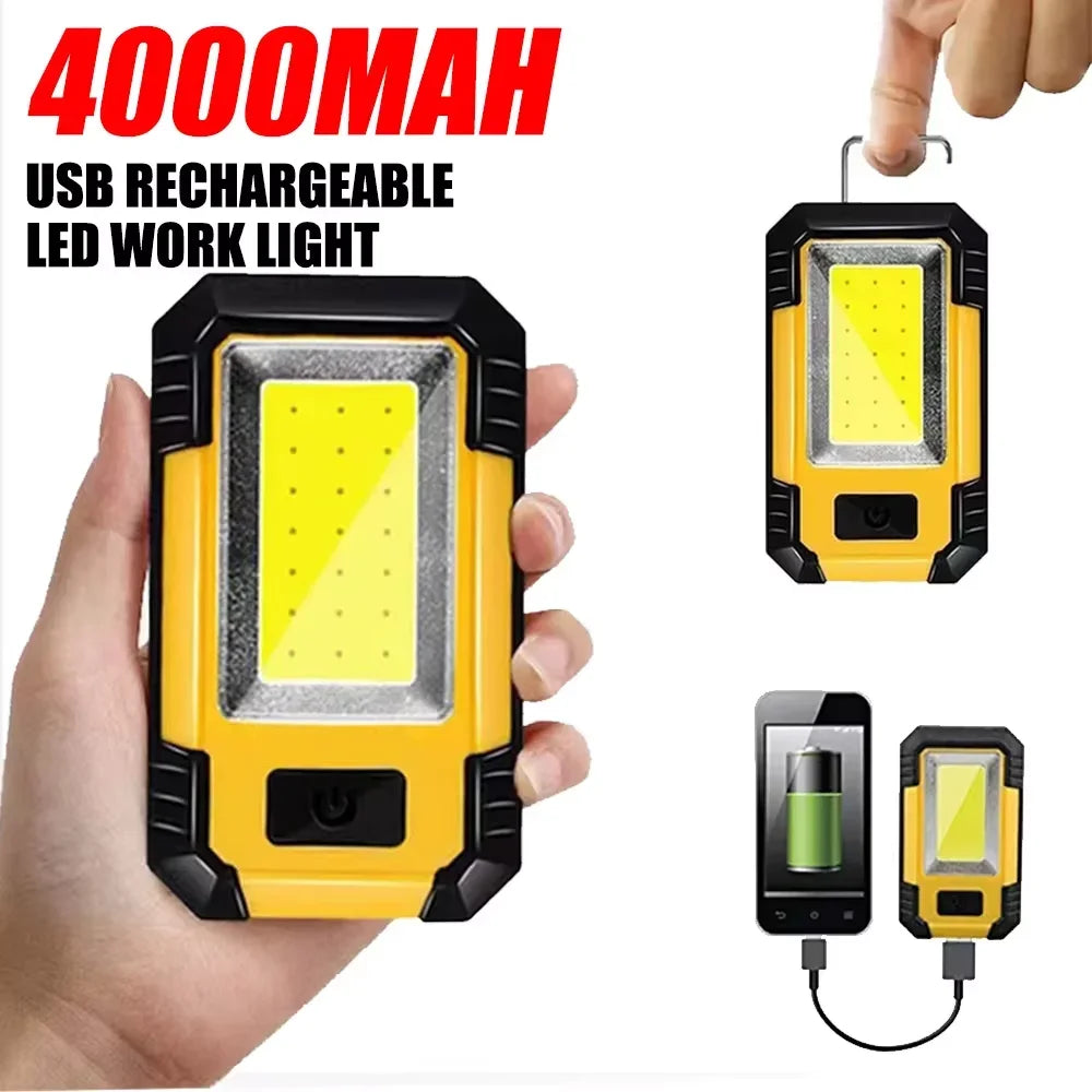 4000mAh COB LED Work Light – Magnetic, Hook & Rechargeable