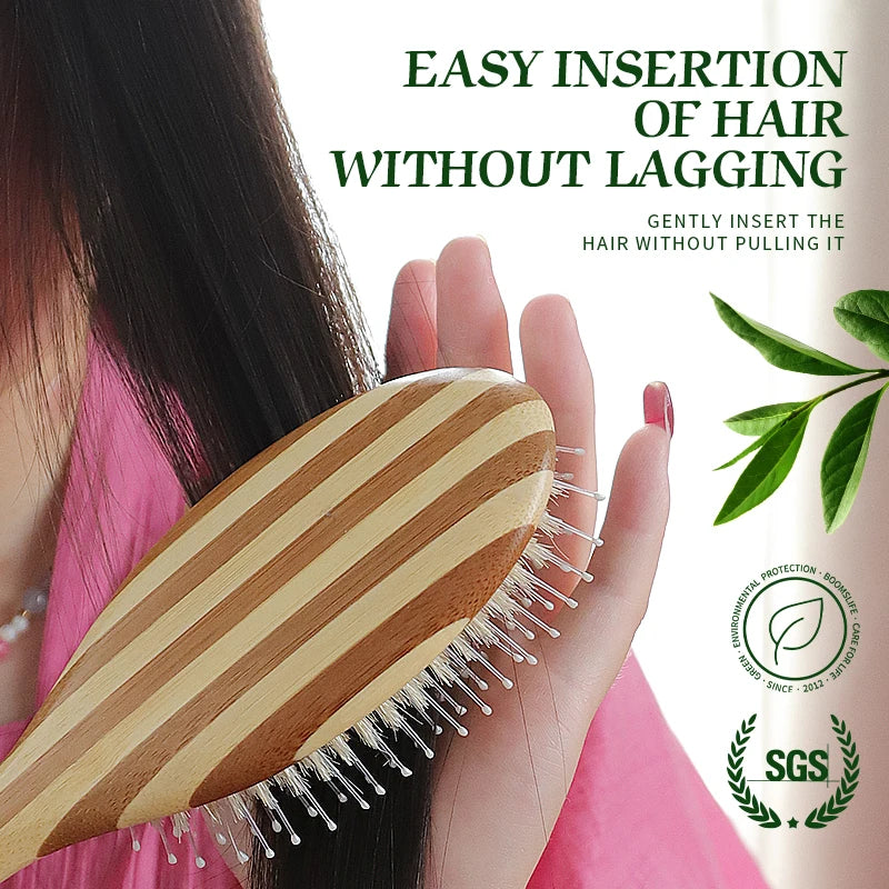 BOOMSLIFE Custom White Boar Bristle Bamboo Hair Brush Mix Nylon Women Massage Scalp Wood Comb for Hair Beauty Barber Accessories Zpaxo