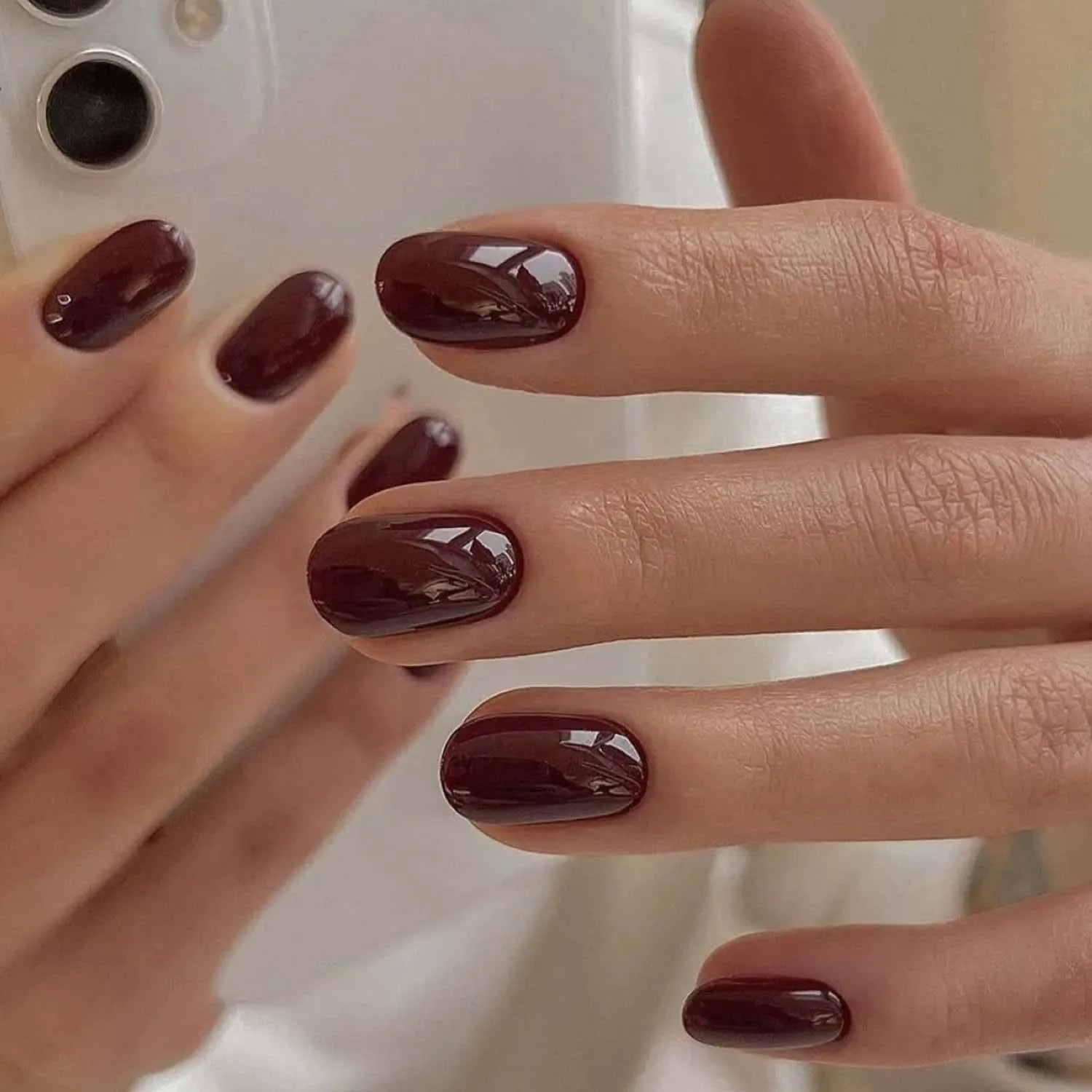 24pcs Wine Red Press-On Nails – Glossy Short Square False Nails Press-On False Nails Zpaxo