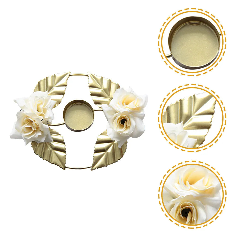 Wreath Holder Realistic Rose Design Metal Golden Table Centerpiece