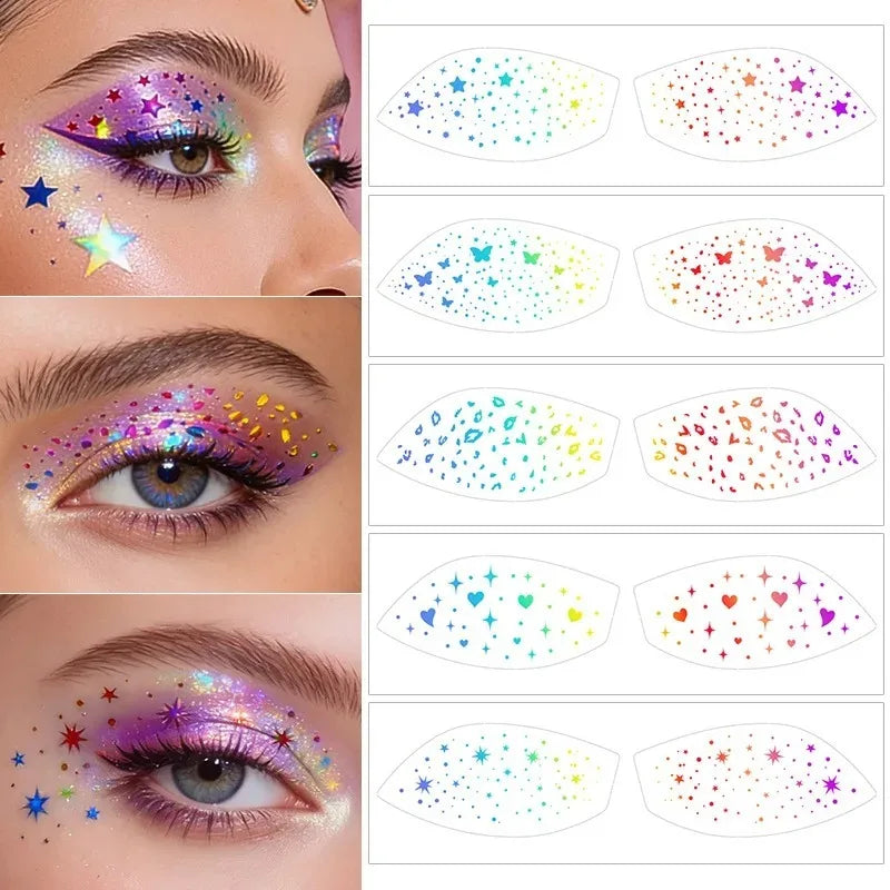 6 Pairs Eye Shadow Stickers Waterproof Temporary Tattoo Makeup Silver