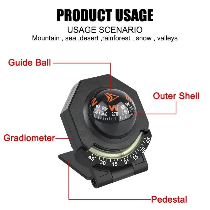 2-in-1 Car Dashboard Compass & Slope Meter | Foldable Ball Compass