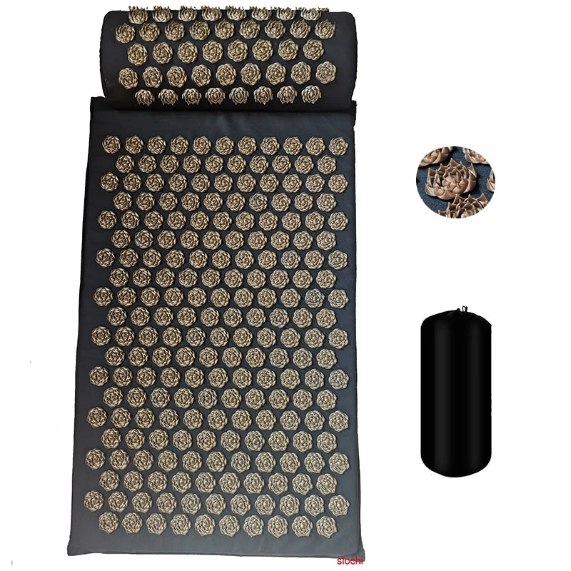 Massager Mat Shakti Mat Massage Yoga Mat Acupressure Relieve Stress Back Body Pain Spike Mat Acupuncture Massage Cushion Zpaxo lotus gold set
