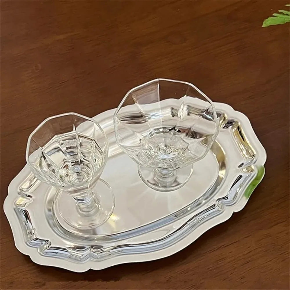 Mirror Stainless Steel Embossed Cake & Dessert Serving Tray Dessert Serving Tray Zpaxo