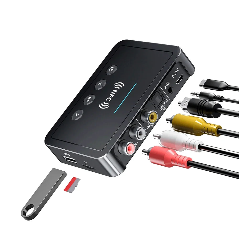 Wireless Bluetooth-compatible 5.0 Receiver Transmitter NFC Adaper AUX 3.5MM Optical Coaxial TF/U-Disk USB FM LED Display HD Mic Zpaxo