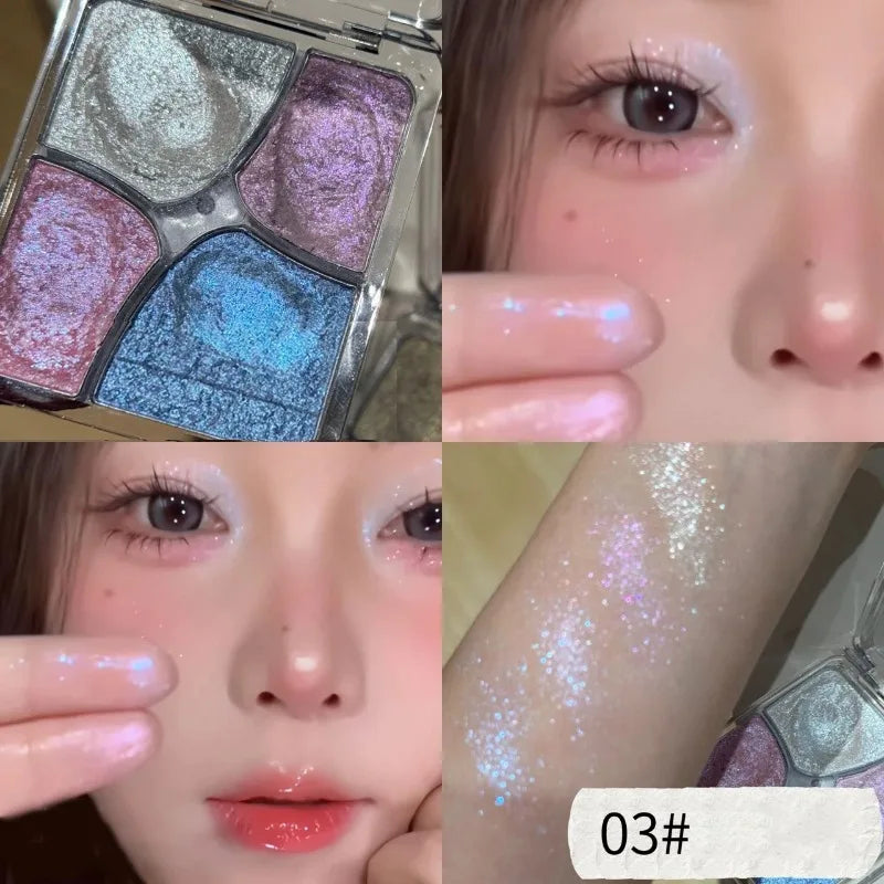 4-Color Face Highlighter Palette Natural Glow High Gloss Glitter Shimmer Baked Powder Long Lasting Contour Highlighter Makeup Zpaxo 03