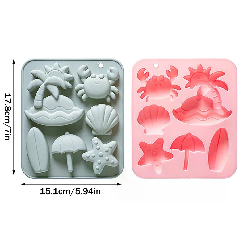 6 Cavity Tropical Beach Theme Silicone Mold Summer Animal Crab Shell Fondant Candy Chocolate Mould Diy Baking Accessories Zpaxo