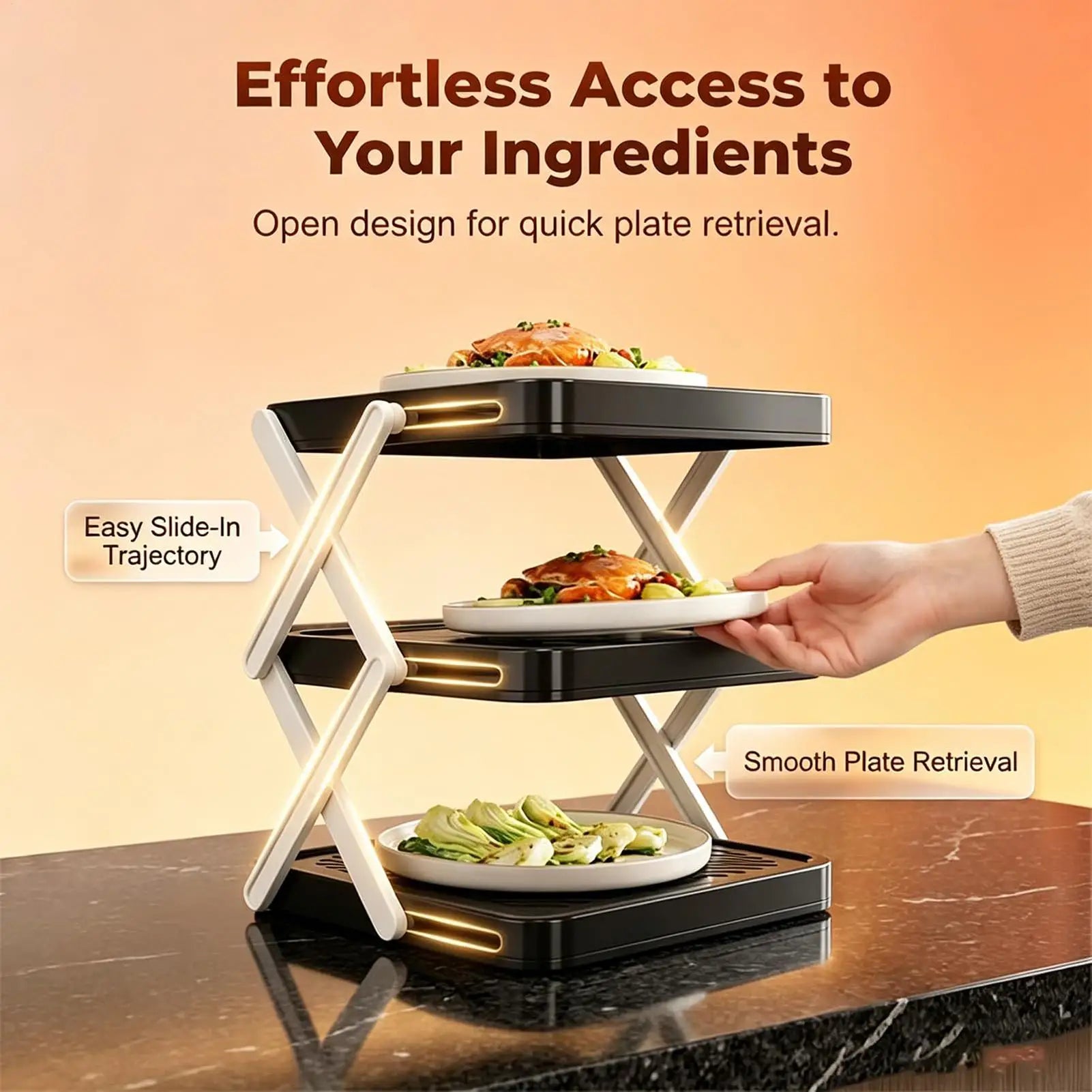 Multi Layer Prep Tray Rack 3 Tier Foldable Space Saving Kitchen