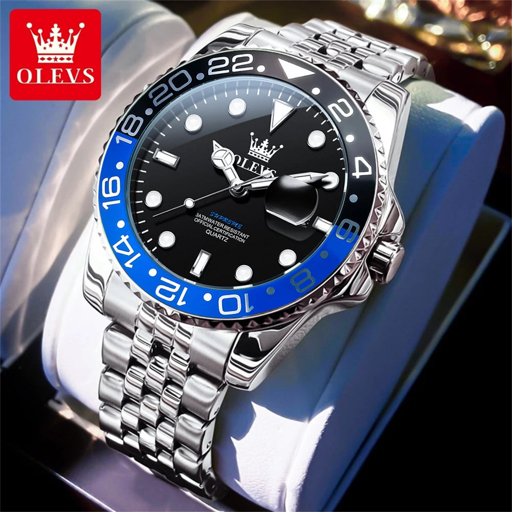 OLEVS Men's Watches Top Brand Luxury Classic Datejust Original Quartz Watch for Man Waterproof Luminous Big Date Stainless Steel Zpaxo black blue No China Mainland