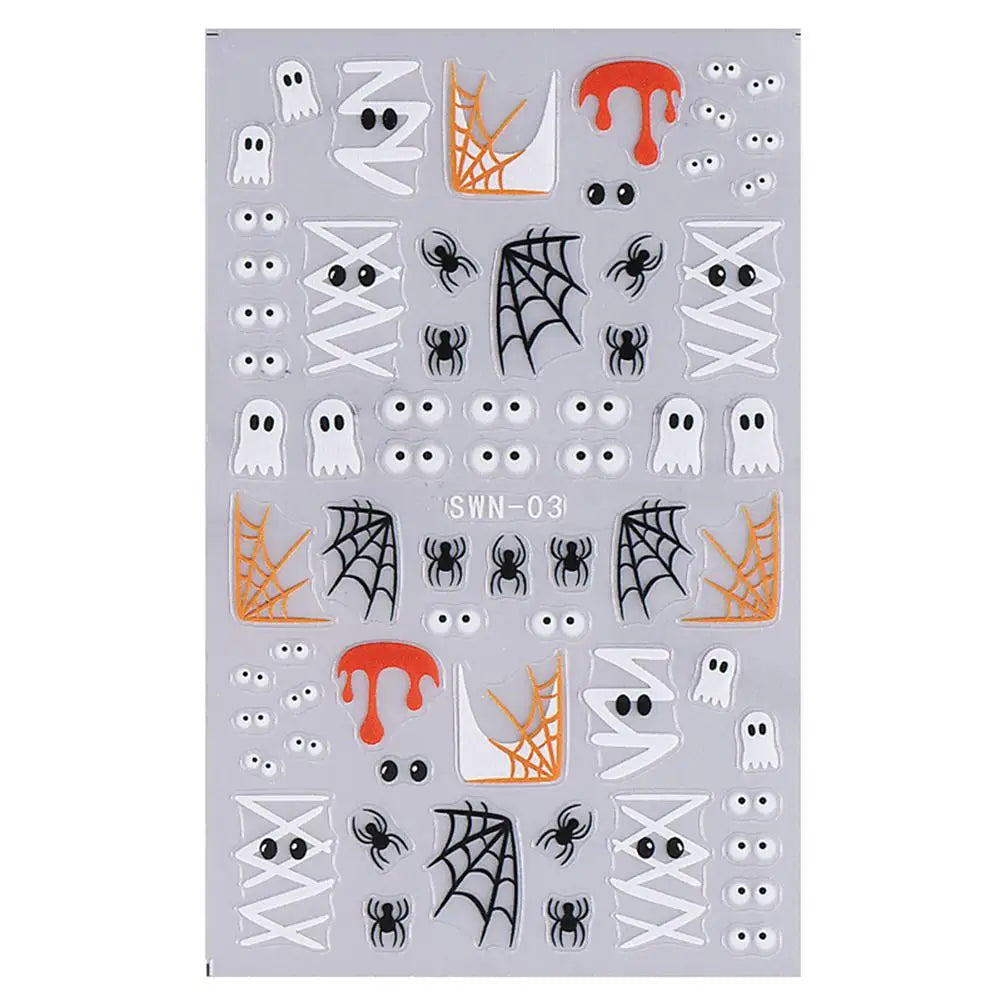 1pcs Halloween Nail Stickers Pumpkin Ghost Spider Skull Design Cute Adhesive Slider Decals DIY Manicure Decor Zpaxo D