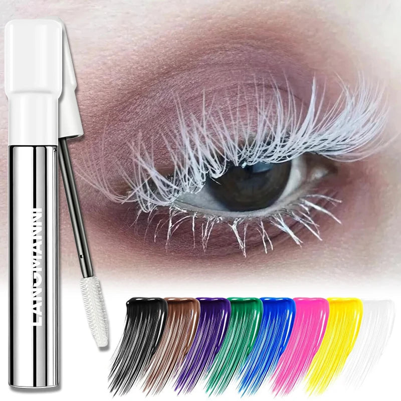 New 8 Colors Waterproof Mascara Lengthens Eyelashes Extension Makeup Durable Thick and Curly Silk Fiber Mascara for Festival Zpaxo