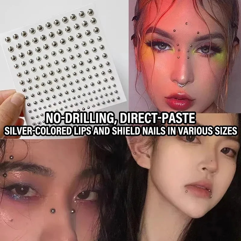 Silvery Fake Lip Eyebrow Ear Stickers Non Piercied Earring