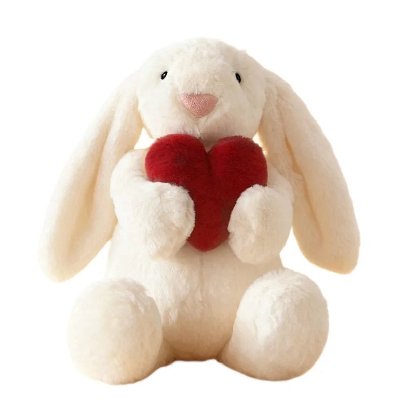 Cuddly Floppy Ear Rabbit Plush Toy Holding Red Heart Soft Stuffed