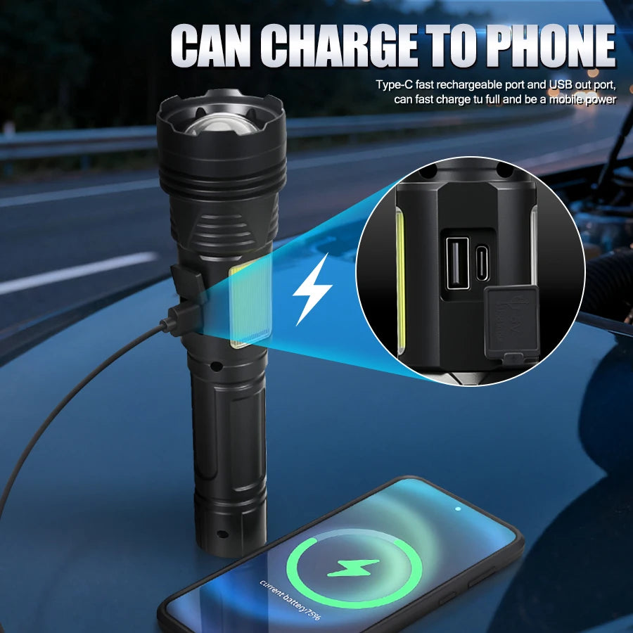 RGB LED Zoomable Rechargeable Flashlight – 11 Modes Tactical Torch