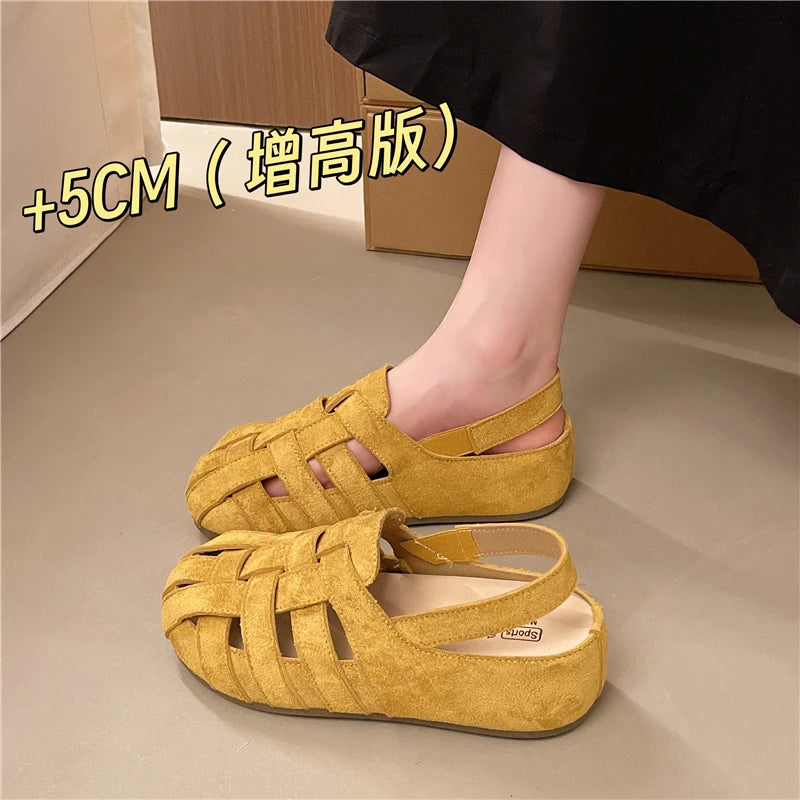 2026 Sandals Women Roman Hollow Breathable Comfort Closed-Toe Fairy Style Retro Versatile Thick Soled Slippers Summer Shoes Zpaxo