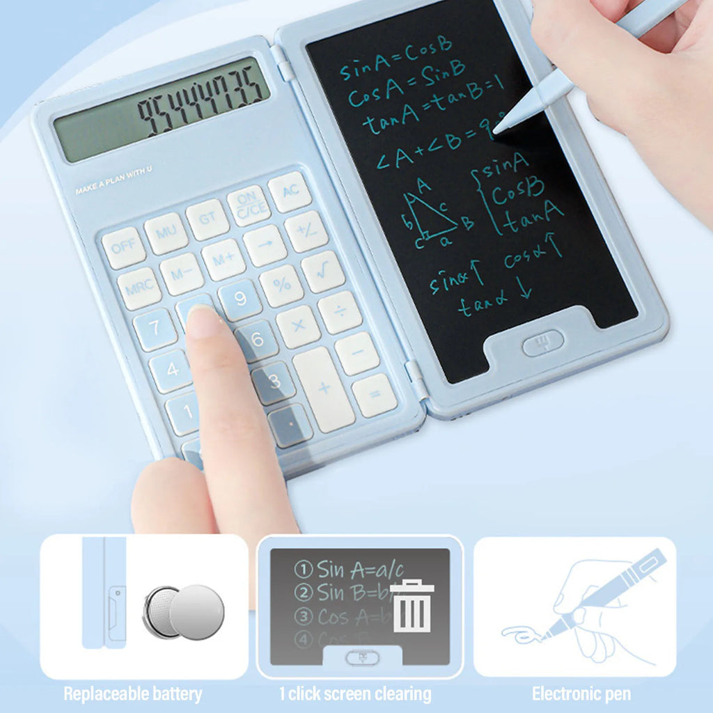 Handwritten Calculator LCD Screen Calculator with Notepad 12 Big Buttons Portable Calculator for Business School Home Work Space Zpaxo