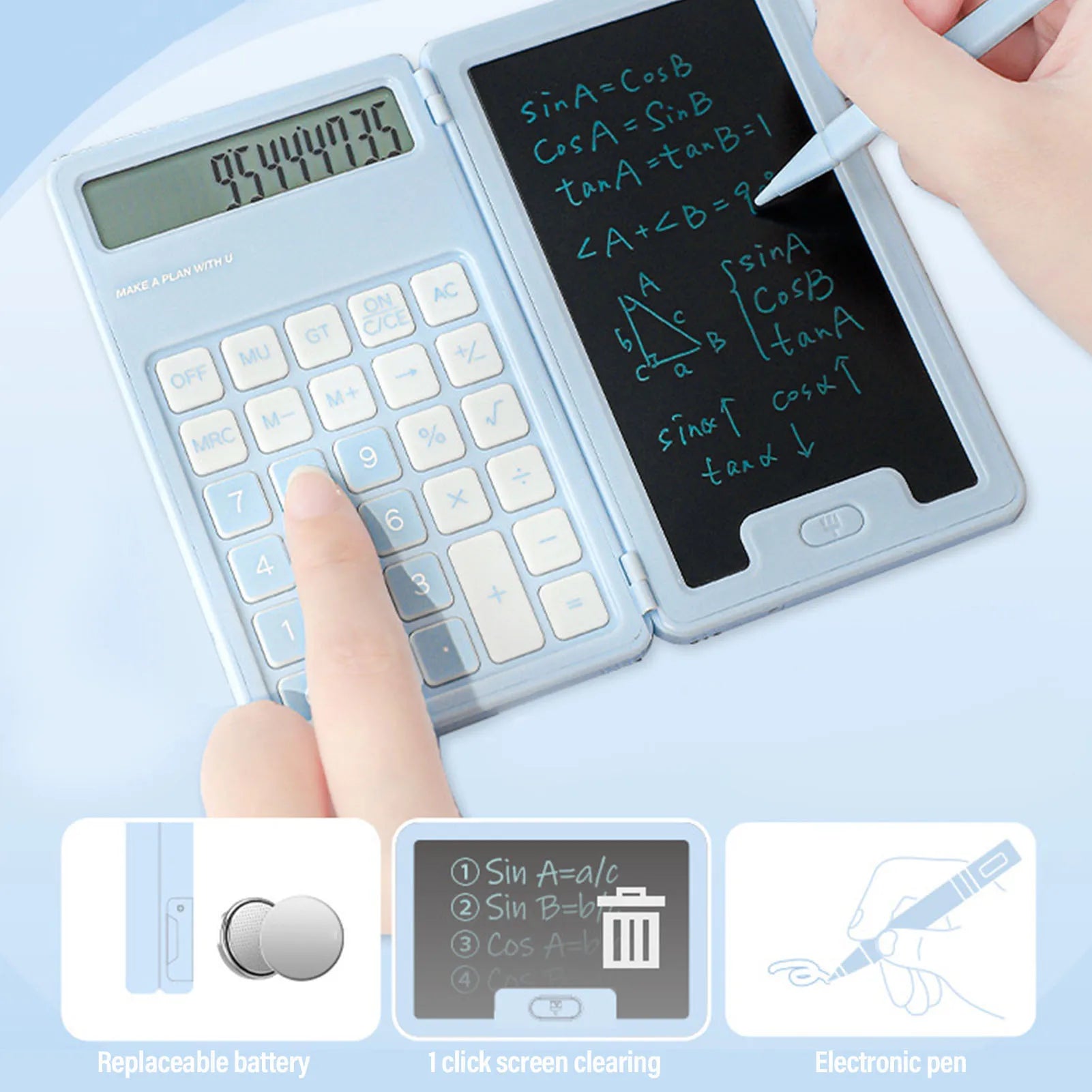 Handwritten Calculator LCD Screen Calculator with Notepad 12 Big Buttons Portable Calculator for Business School Home Work Space Zpaxo