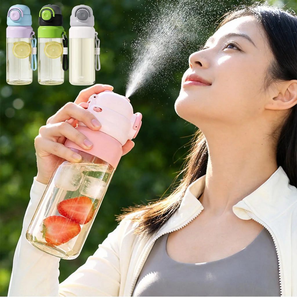 Outdoor Water Bottle Leak-Proof Straw Spout Drop-Resistant With Lanyard Water Misting Sports Bottle For Teens Students Men Zpaxo