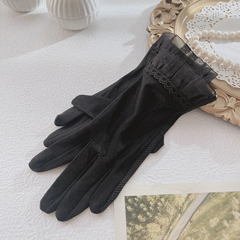 Women's sun protection gloves for outdoor driving cycling lightweight anti slip breathable fashionable sun protection in summer Zpaxo black gloves
