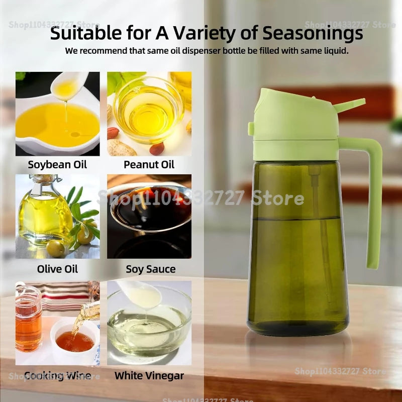 Oil Cruet Olive Oil Dispenser Sprayer for Cooking 2 in 1- Spray and Pour Dark Green Oil Sprayer Bottle 500ml Spice Rack Zpaxo
