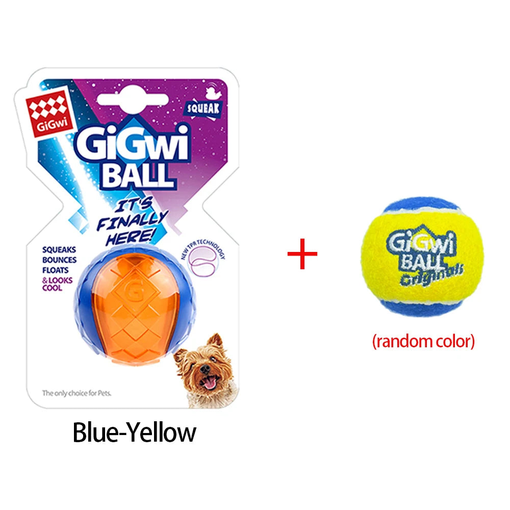 Pet Dog Squeaky Toys Ball Tennis Interactive Bounce Sound Rubber Zpaxo Blue-Yellow-tennis S-5cm