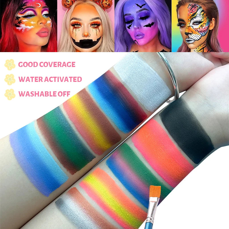 10 Grids 26 Colors Rainbow Face Art Painting Brush Water-soluble Zpaxo