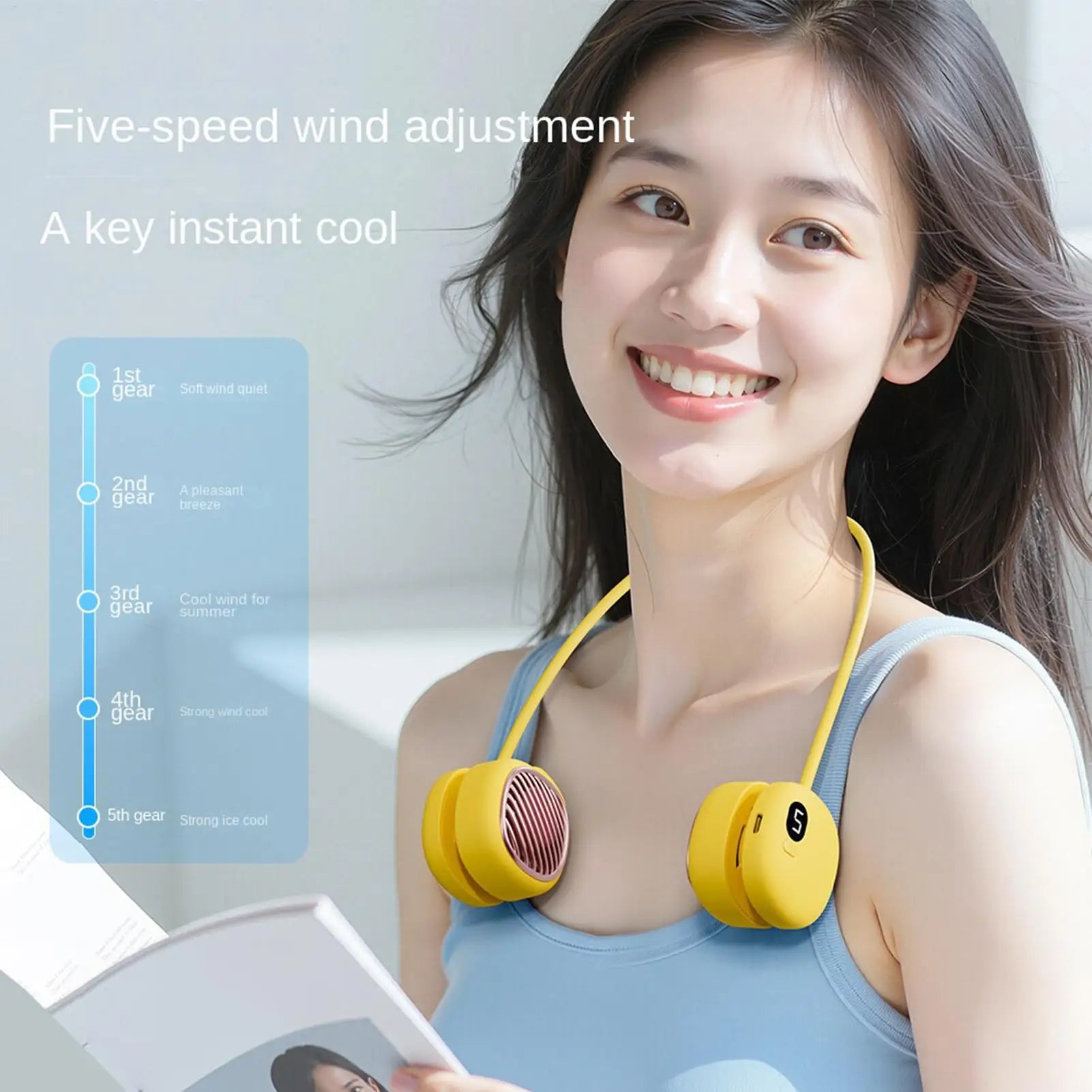 Neck Fan 5 Speeds Quiet Flexible Wearable Ventilator LED Display