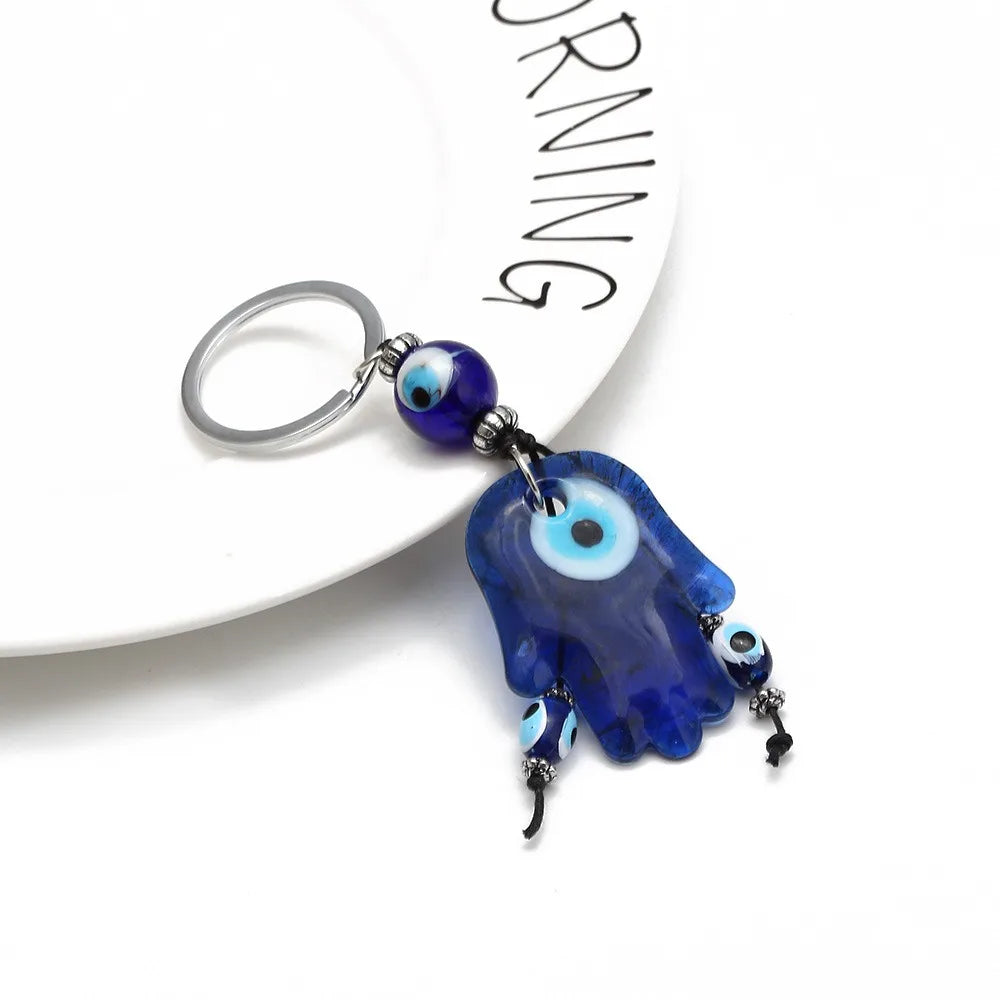 Fashion Retro Feather Chain Good Lucky Palm Ornament Key Ring Car Key Pendant Demon Eye Key Chain Zpaxo