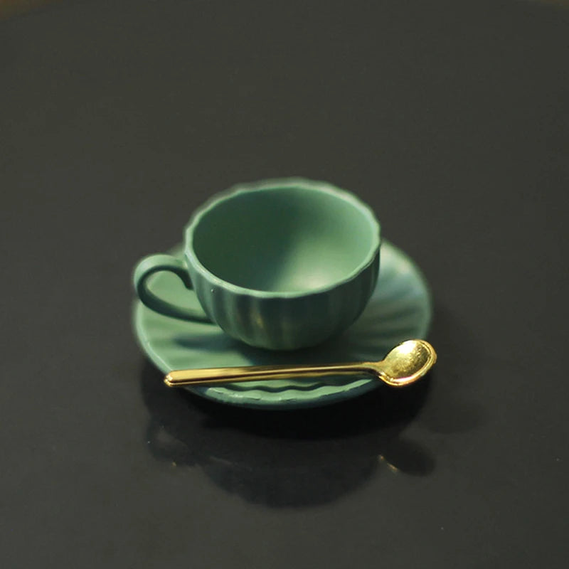 ▶3pcs/set 1:12 Dollhouse Mini Furniture Model DIY Accessories Coffee Cup Saucer Spoon Zpaxo Green