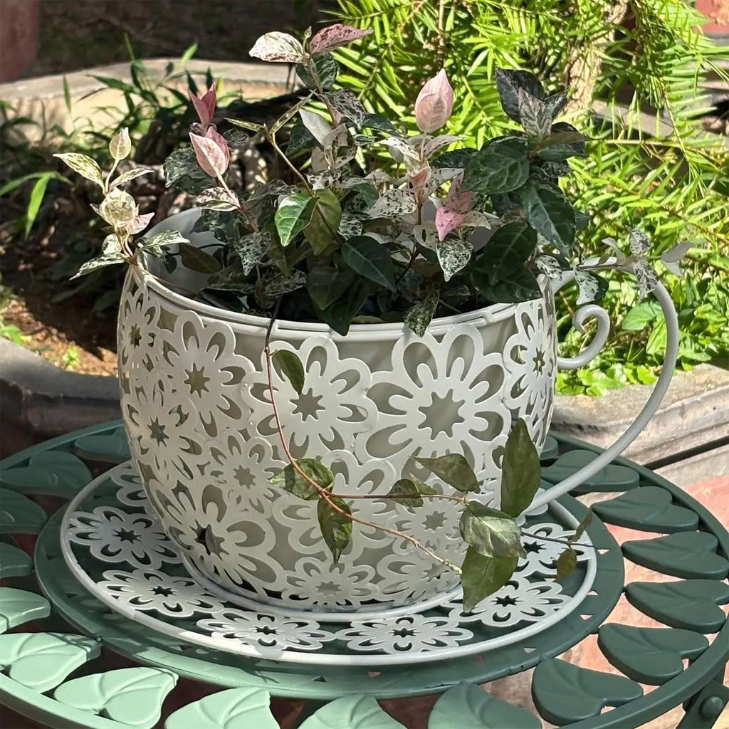Funny Planter Iron Retro Hollow Teacup Yard Decor Large Garden Pots