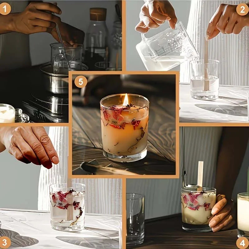 DIY Candle Making Kit - with Natural Wood Wicks, Metal Stands & Glue Dots for Crafting Zpaxo