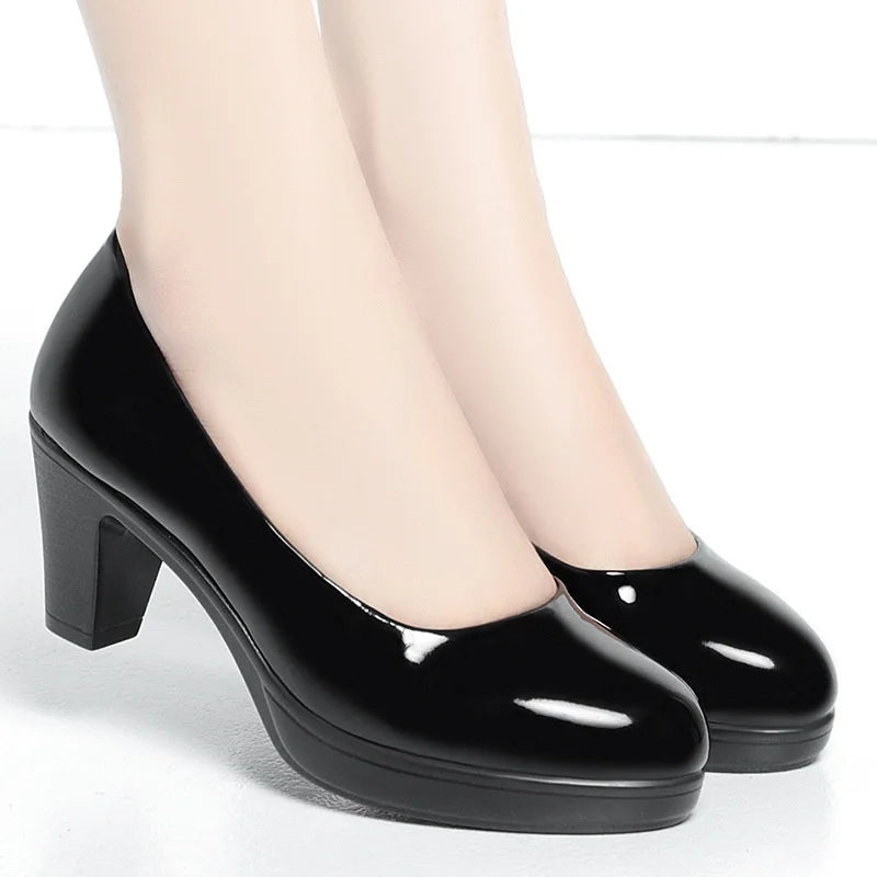 Professional Shallow Mouth Single Shoes Women Round Toe Thick Sole Zpaxo